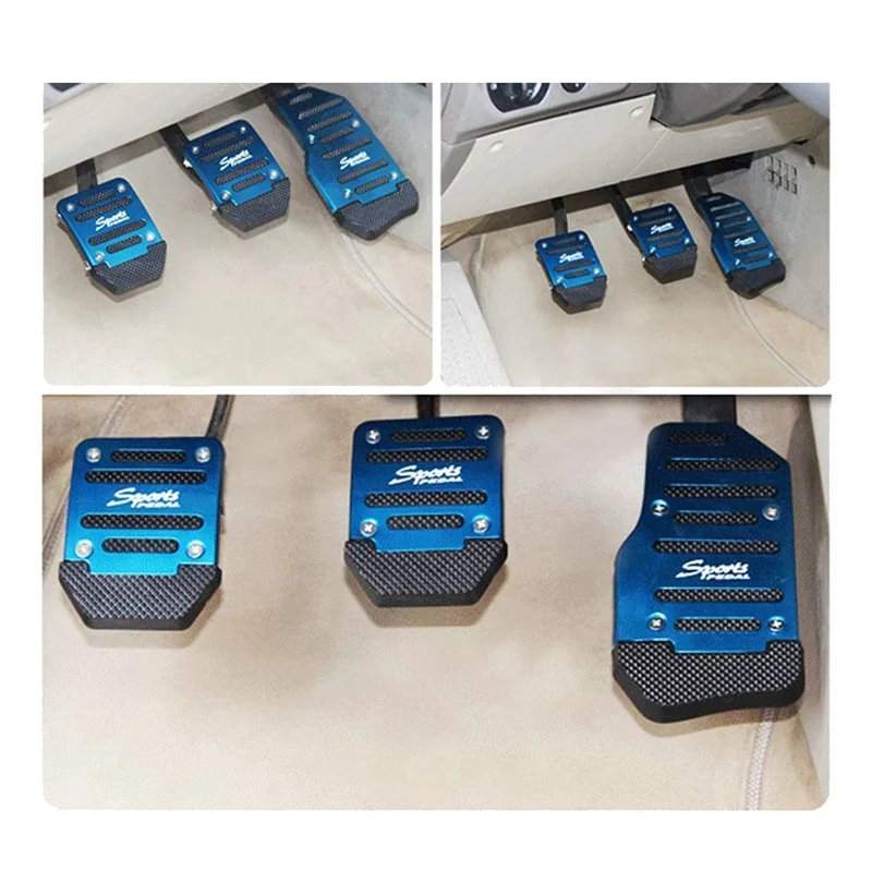 3Pcs Fuel Gas Accelerator Pedal Brake Pedal Clutch Pad Cover Foot Pedals Non-Slip for MT Manual Transmission Car Blue