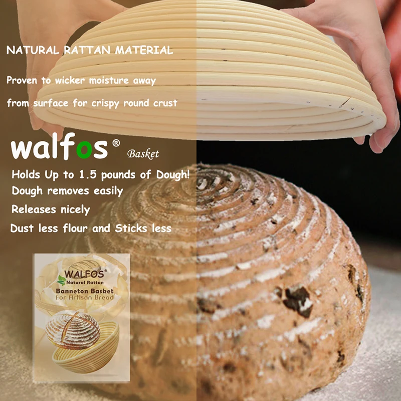 WALFOS  Natural Rattan Fermentation Wicker Basket Country Baguette French Bread Mass Proofing Baskets Dough Banneton Baskets