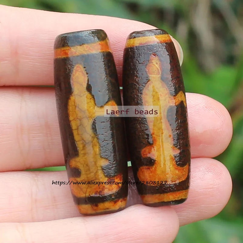 1Piece,Around 12-15x35-40mm Natural Material Old Ancietn Tibet Dzi Agate Beads,Many pattern ,Lucky Symbol,Powerful Amulet ,