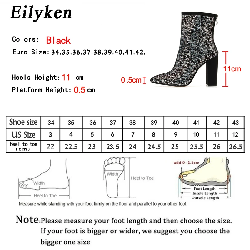 Eilyken moda Sexy banchetto stivali da donna spessi con strass lucidi discoteca tacco quadrato Zapatos Mujer