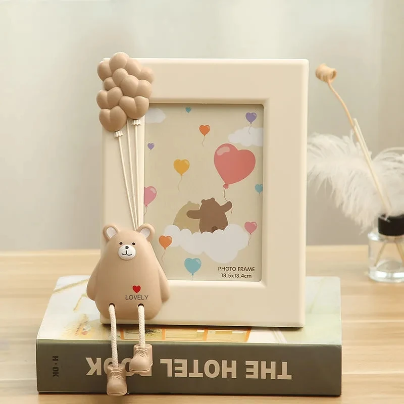 3d Cartoon Bear Photo Frame Japanese-Style Plastic Picture Frame Chocolate Cream Color Baby Photo Frames Home Decoration Ornamen