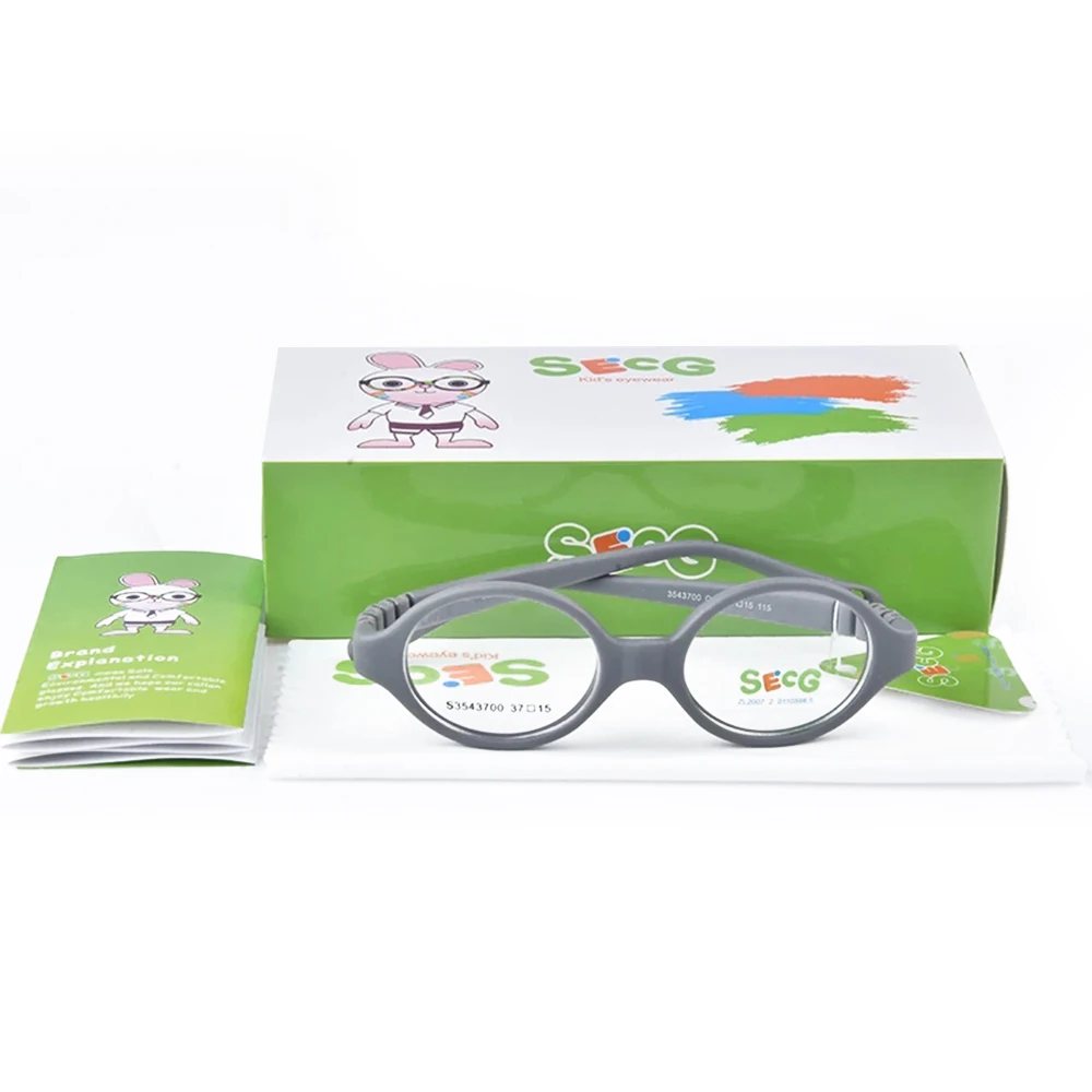 SECG Myopia Optical Round Children Glasses Frame Solid TR90 Rubber Diopter Transparent Kids Glasses Flexible Soft Eyewear