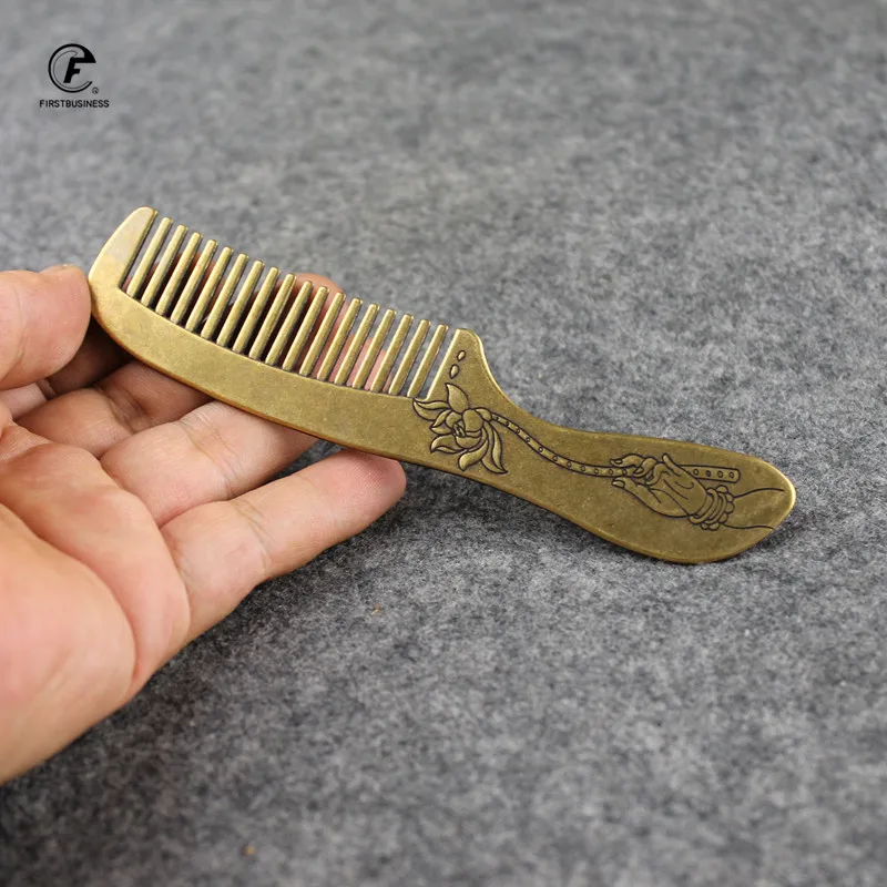 THANKSGIVING gift brass copper Buddha hand lotus Fine-tooth Hairdressing Combs Tangled Straight Hair Comb Care Styling Tool