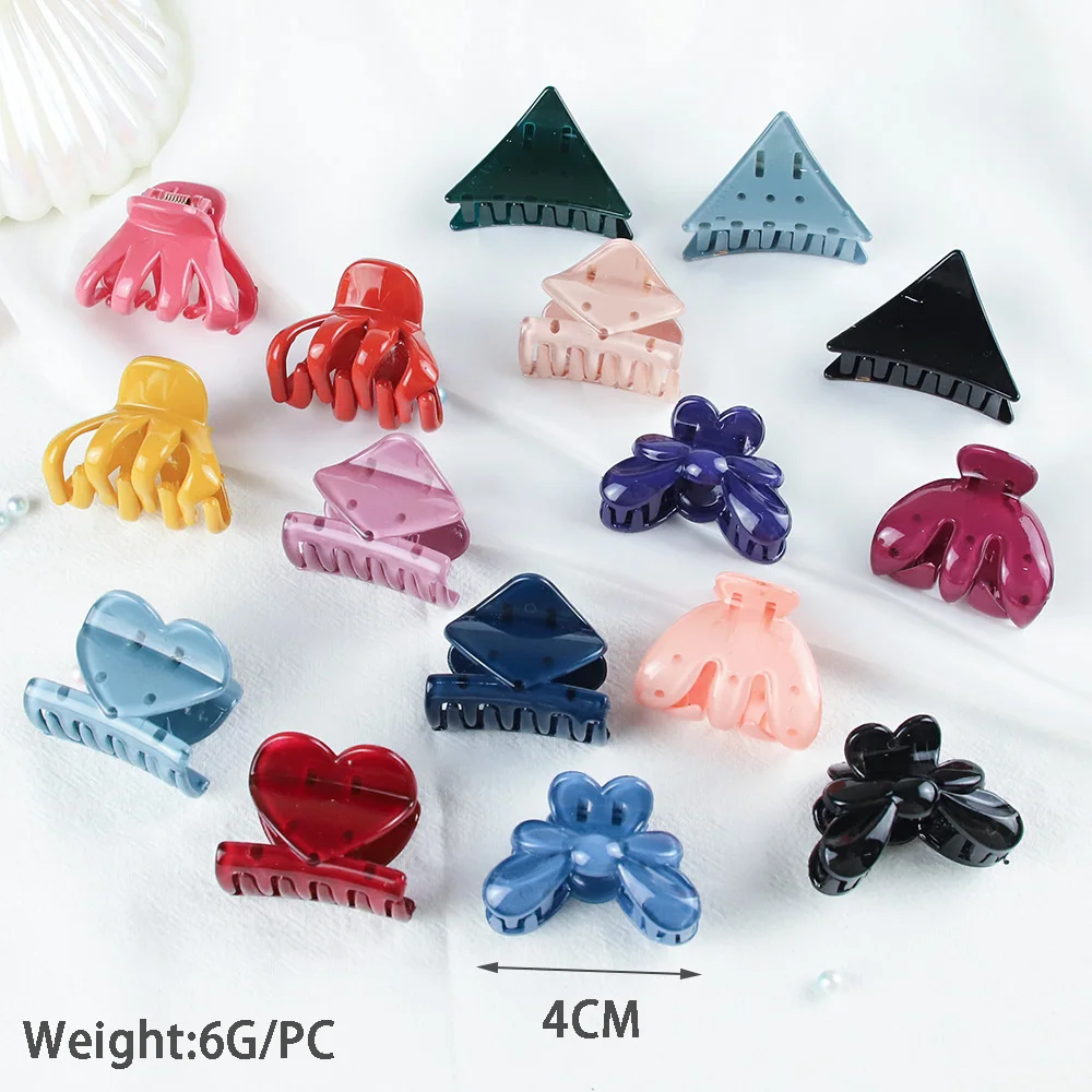 12Color/Card 4CM Acrylic Plastic Small Crab Hair Claw Clip Women Girls Cute Candy Mini Solid Barrette Clamp Hair Accessories Set