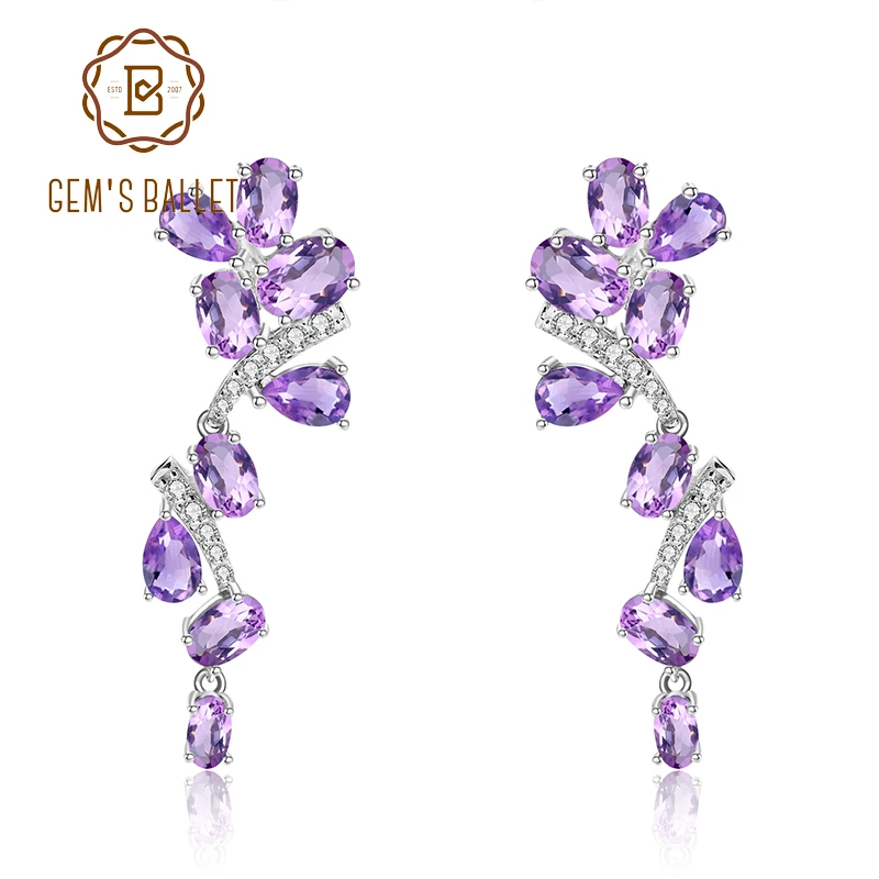 GEM'S BALLET 925 Sterling Sliver 8.32Ct Natural Amethyst Leaves & Branches Drop Earrings For Women Engagement Fine Jewelry