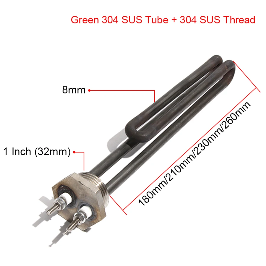 1 Inch BSP/DN25 Thread 304SS Heating Element with Green Oil Handling 1KW/2KW/3KW/4KW Solar Water Heating Element with Nut/Thread