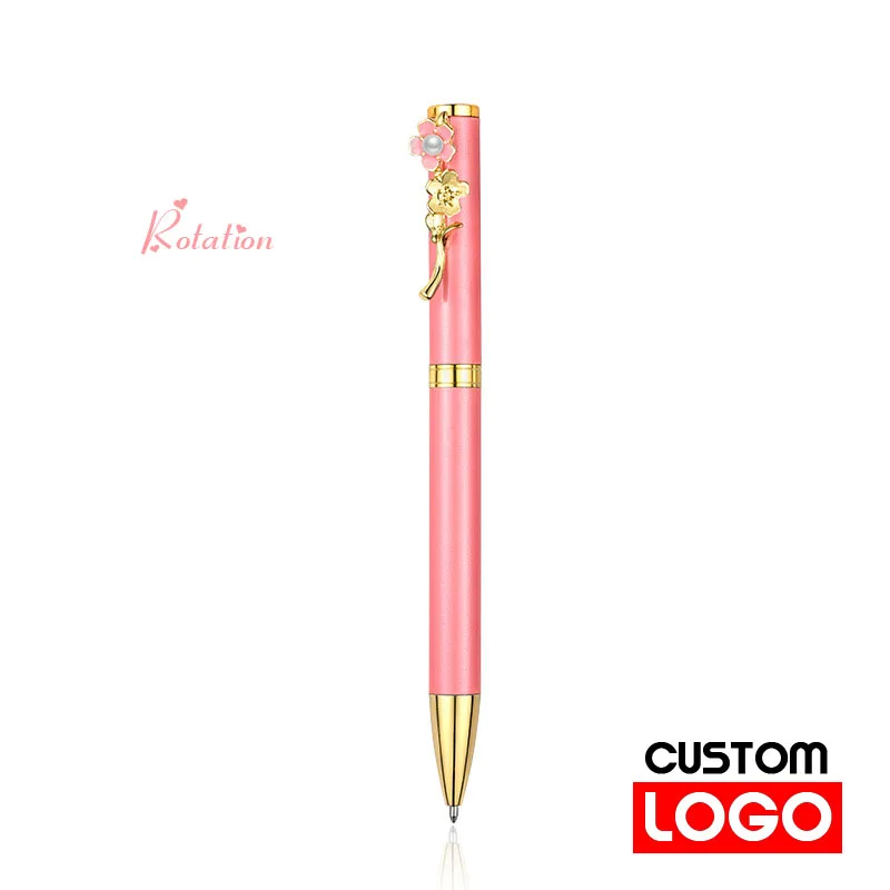 Four-color Optional Metal Pearl Flower Pen Customized Logo Text Engraving Gift Pen Ballpoint Pen Signature Pen for Girlfriend