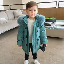 Real Fur White Duck Down Jacket Winter New Thicker Down Coats Kids High Quality Warm Outfit Girl Boys Hooded Baby Snowsuit W1852