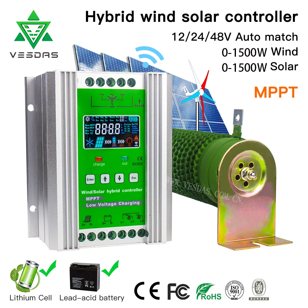 MPPT 12V 24V 48V 3000W Wind Solar Hybrid Charge Controller Regulator For Solar Panel Wind Turbine For Lifepo4 Lithium Lead Acid