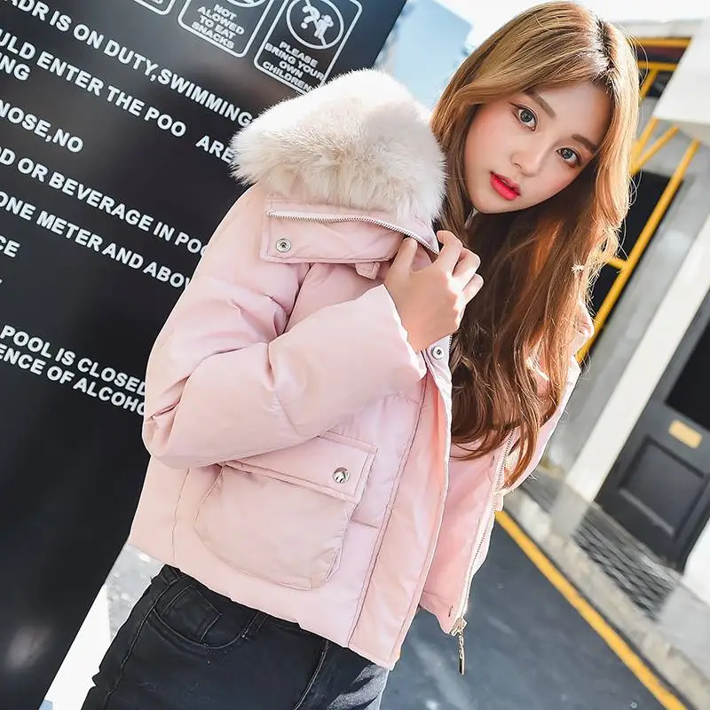 

Jacket 2023 Women Winter Short Parkas Thick Down Cotton Padded Coat Korean Fashion Fur Warm Tops Chaqueta Mujer LWL884