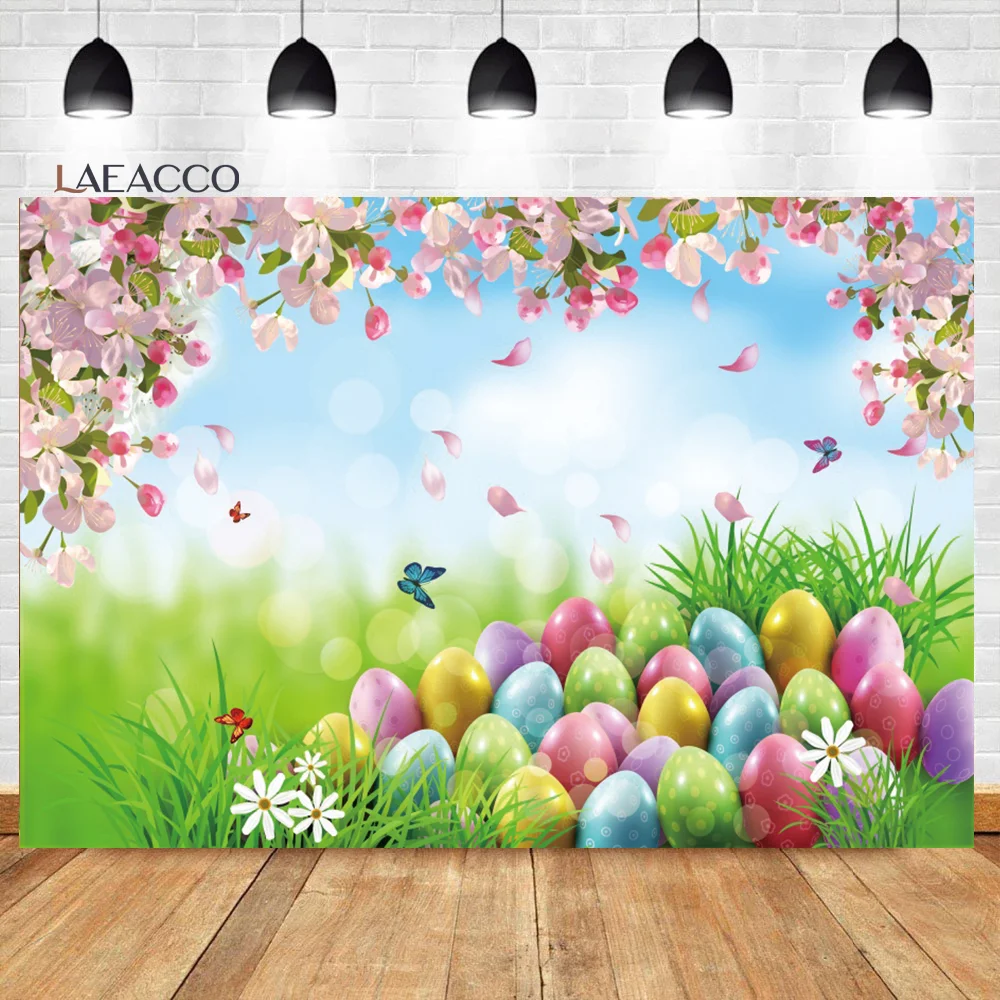 Laeacco Phục Sinh Chụp Ảnh Nền Bảng Gỗ Treo Tường Cỏ Xanh Hoa Quả Trứng Phục Sinh Trẻ Em Chân Dung Ảnh Phông Nền Đạo Cụ