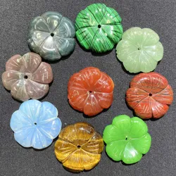 1PCS Natural Flower-Shaped Agates Rose Quartzs Tiger Eye Stone Pendant Reiki Healing For Jewelry Making DIY Necklace Earring