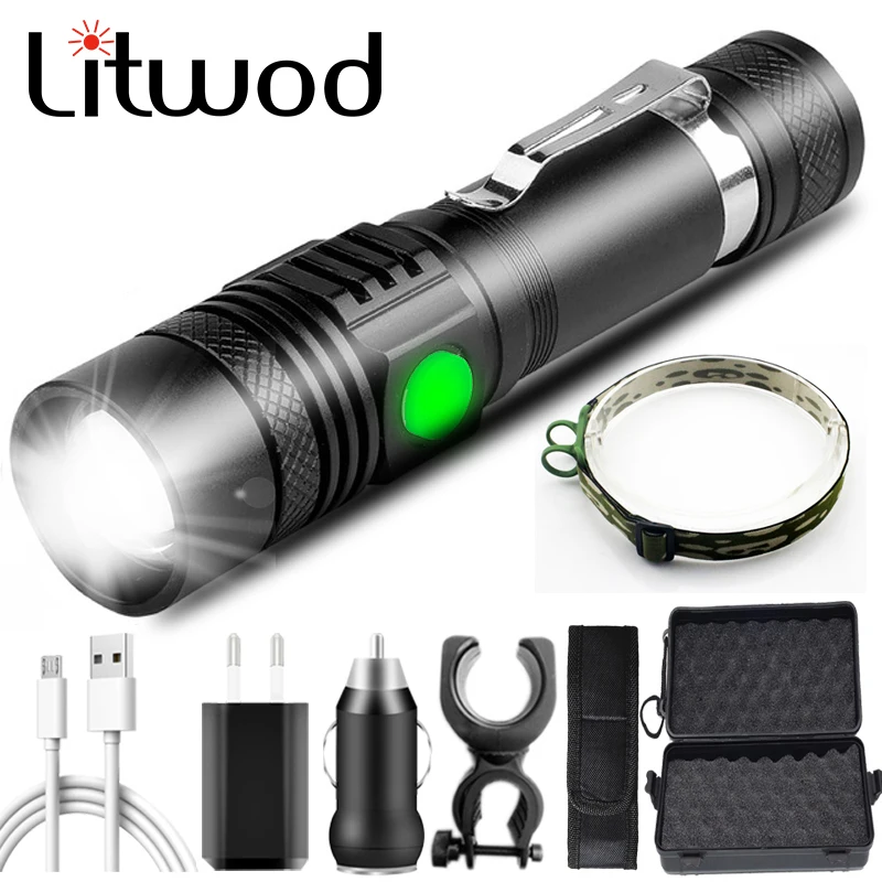 

Litwod XP-L V6 XM-L2 U3 T6 Rechargeable Led Flashlight Aluminum Zoom Waterproof Torch 18650 Battery Bicycle Lantern Bike Light