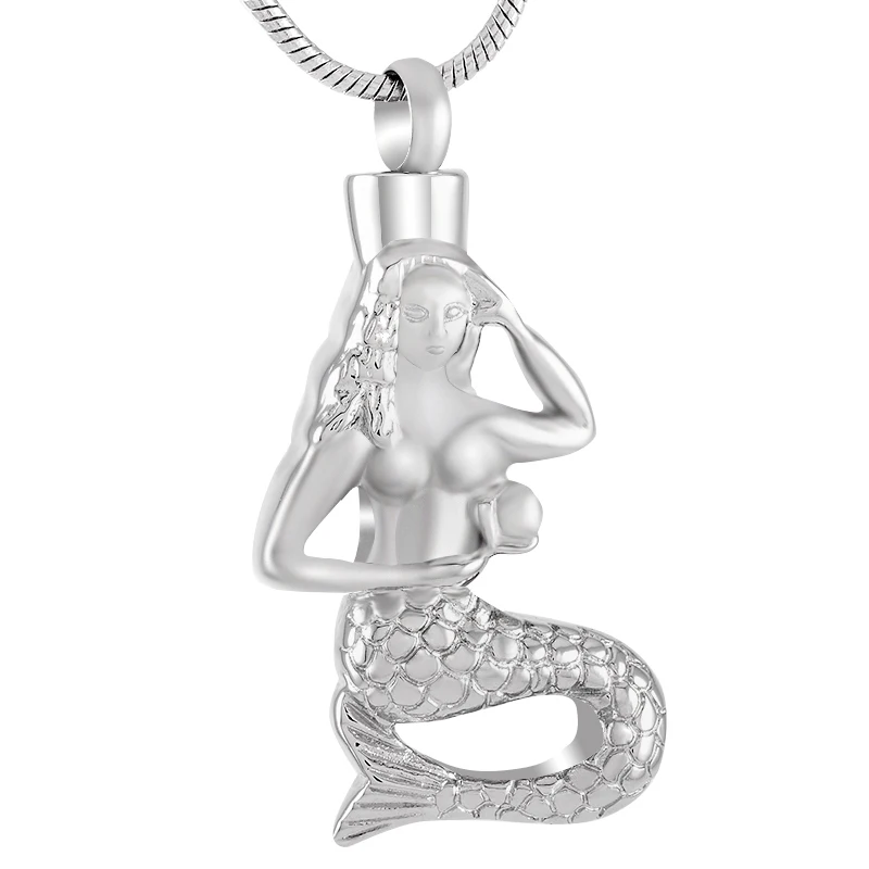 

IJD9237 Sea-maid Pendant Stainless Steel Cremation Souvenir for Ashes Urn Keepsake Memorial Necklace Jewelry