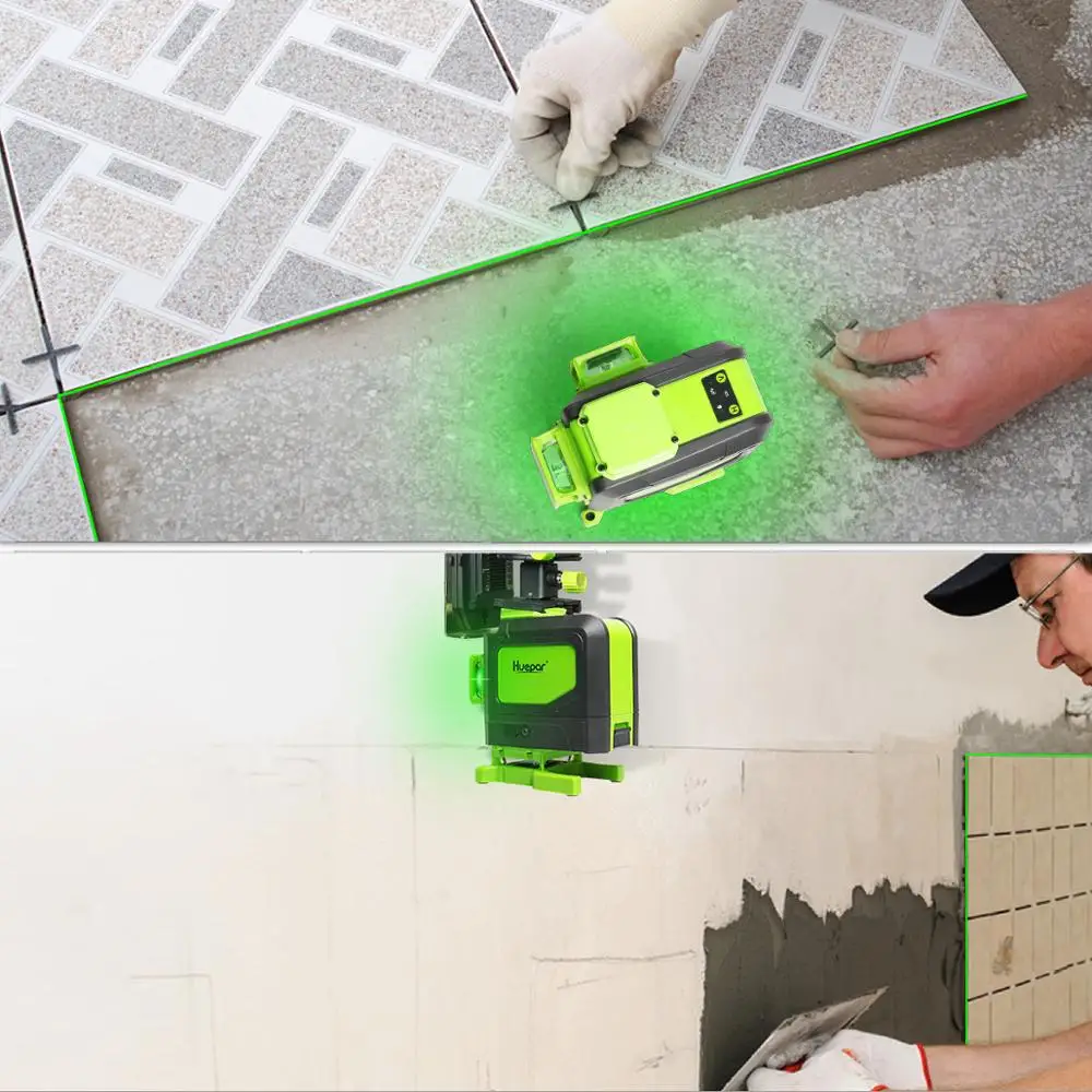 Imagem -03 - Huepar-nível Laser com Controle Remoto 12 Linhas 3d Cross Line Osram Feixe Verde Li-ion Battery Tile Floor Laser Tools Set