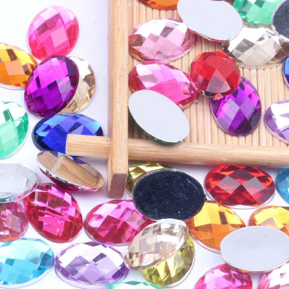 

13x18mm 30pcs Oval Shape Earth Facets Acrylic Rhinestones Flatback Many Colors Glue On Beads DIY Jewelry Nails Art Supplies