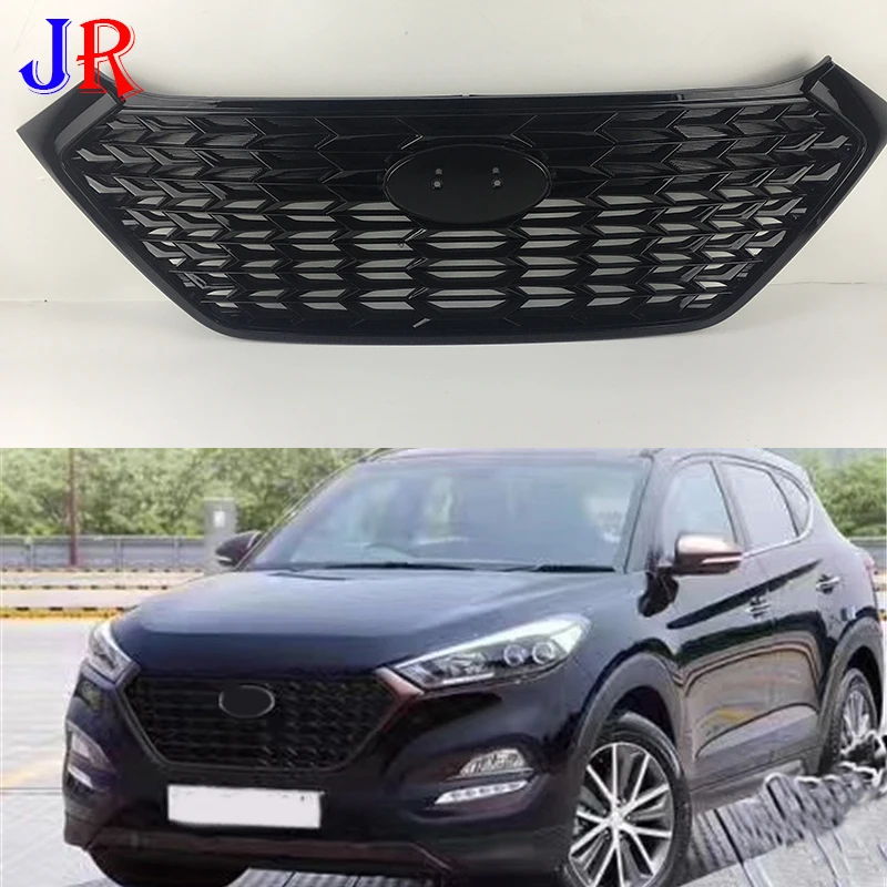 

Черно-серебристый автомобильный Стайлинг для Hyundai Tucson 2015-2018, гоночная решетка, автомобильные аксессуары, передняя маска, решетки с логотипом