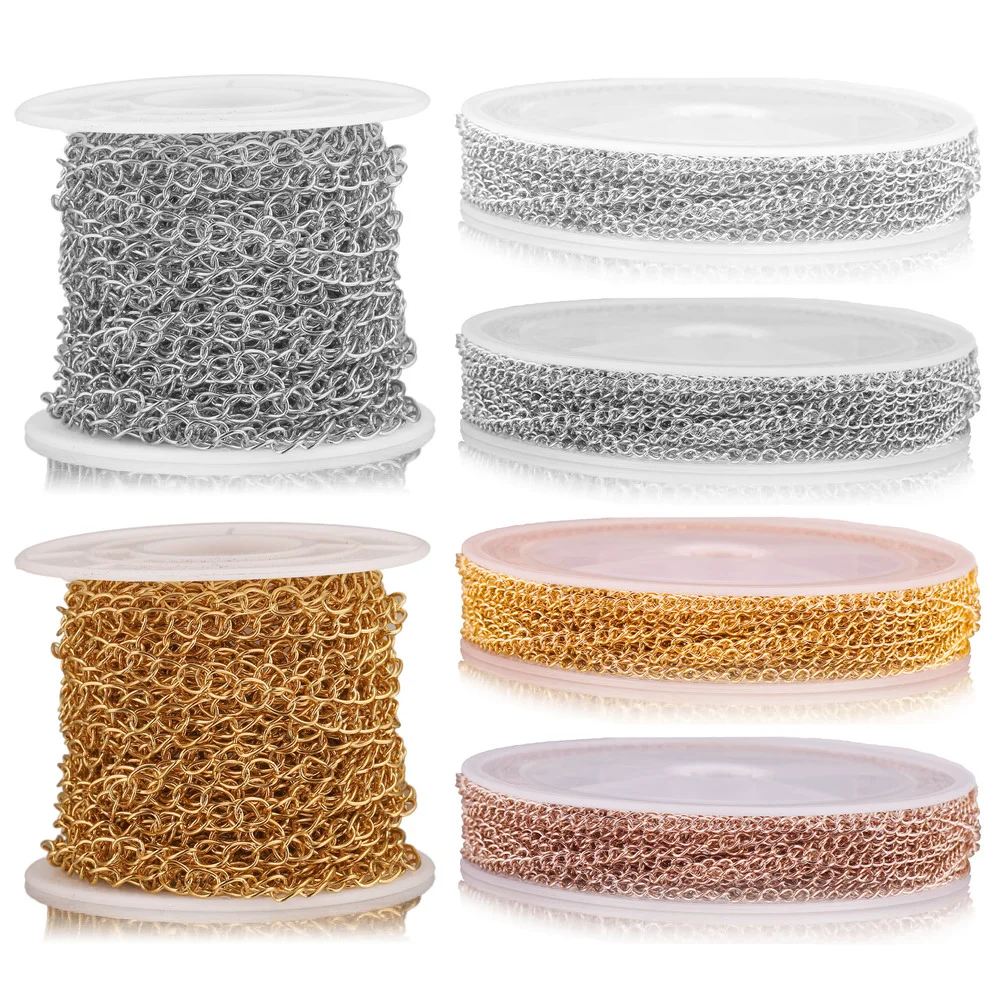 10m/roll Stainless Steel 18K Gold Bracelet Necklace Chains 2.5 3 4mm Extension Chain DIY Jewelry Making Accessories Wholesale