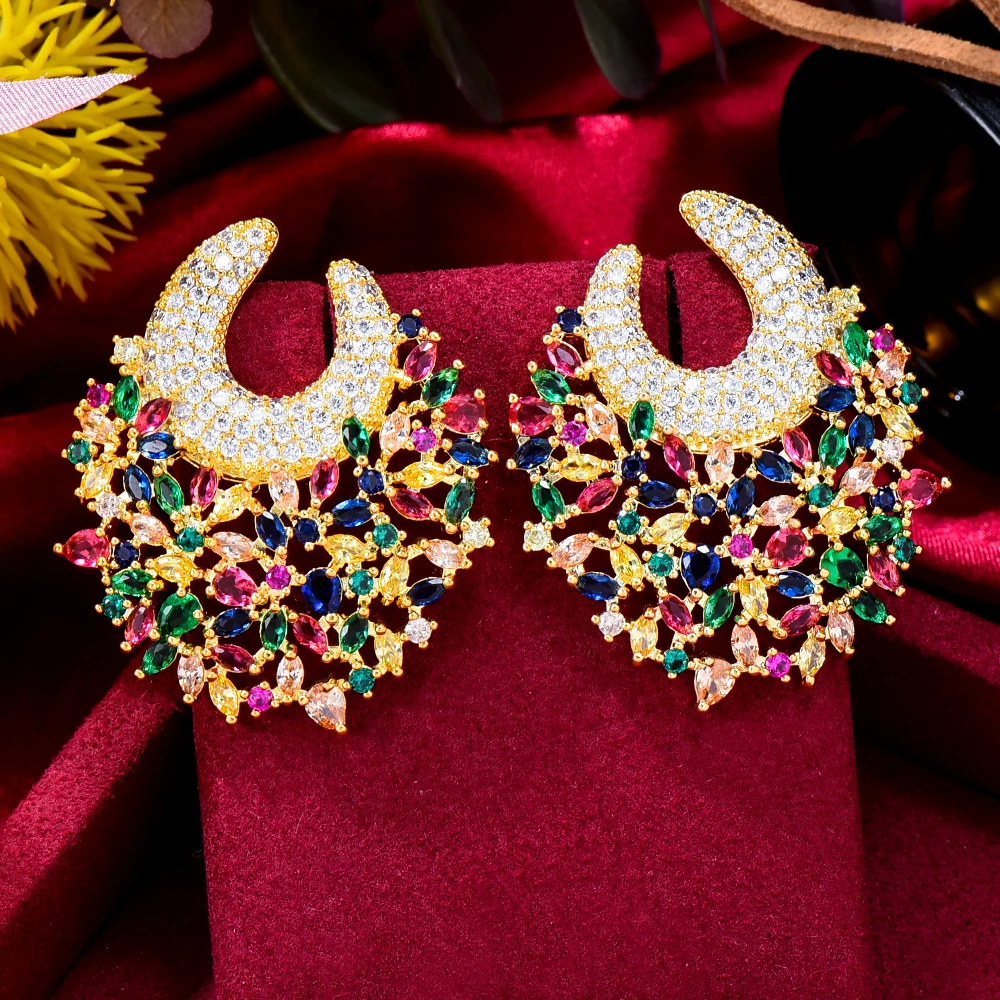 GODKI Famous Luxury High Jewelry Flower Wreath Stud Earring For Women Accessories Full Zircon Earrings pendientes mujer moda