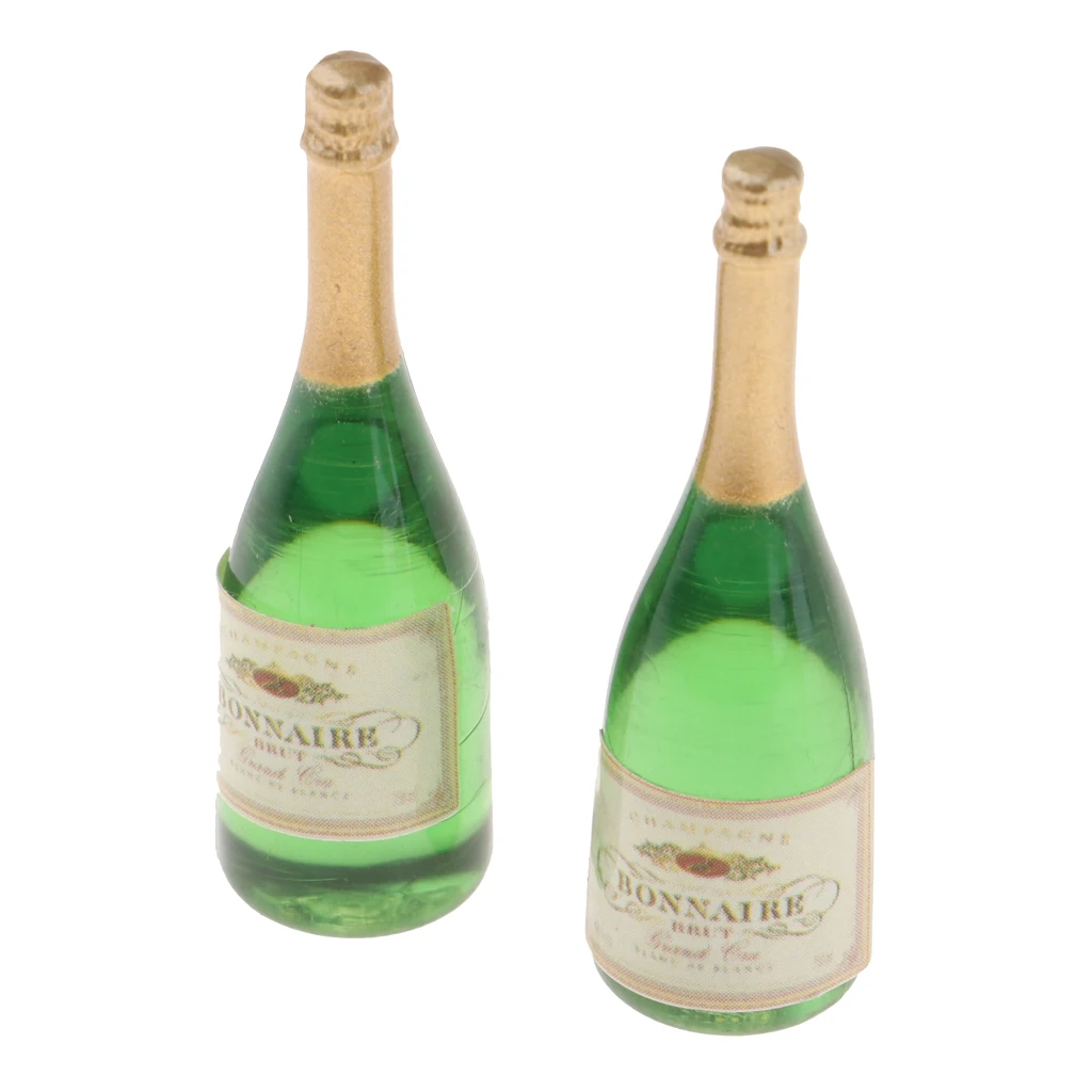 2 Pieces 1/12 Dolls House Beer Bottles Wine Champagne Bottle Toy Miniatures