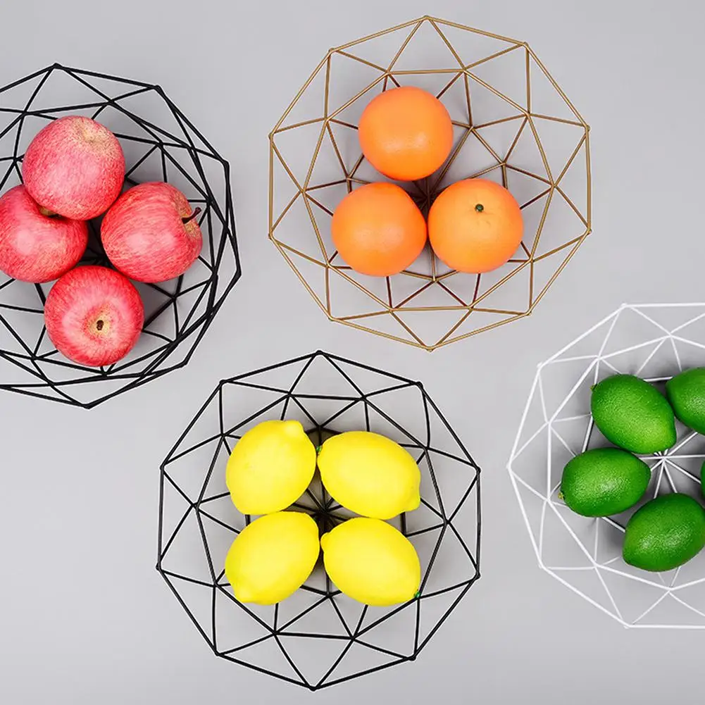 1Piece Fruit Bowl BasketSimple style Geometric Fruit Vegetable Wire Basket Metal Bowl Kitchen Storage Desktop Metal Fruit Bowl