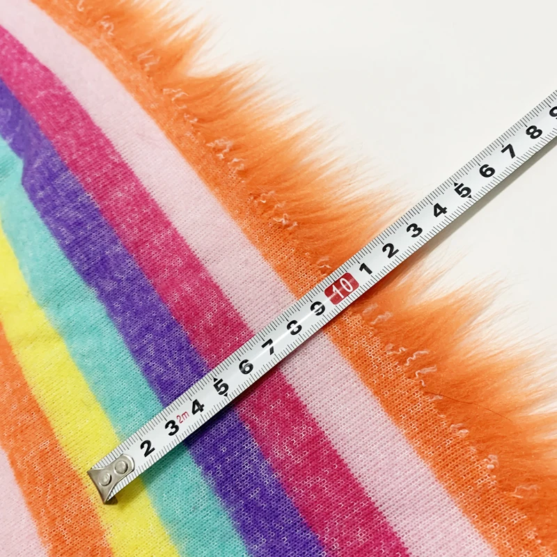 Colorful Strips Printing Plush Fabric, Imitation Fox Pile, Sofa Couch Bedroom Mat Cosplay DIY, Faux Fur Fabric, 1 Meter