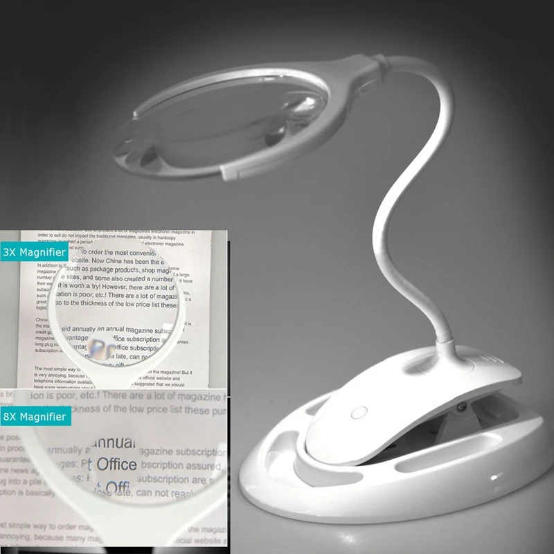 المكبر المحمول 3X 8X ، مصباح طاولة Led ، عدسة مكبرة قابلة لإعادة الشحن ، مع ضوء للحرف اليدوية ، الهوايات