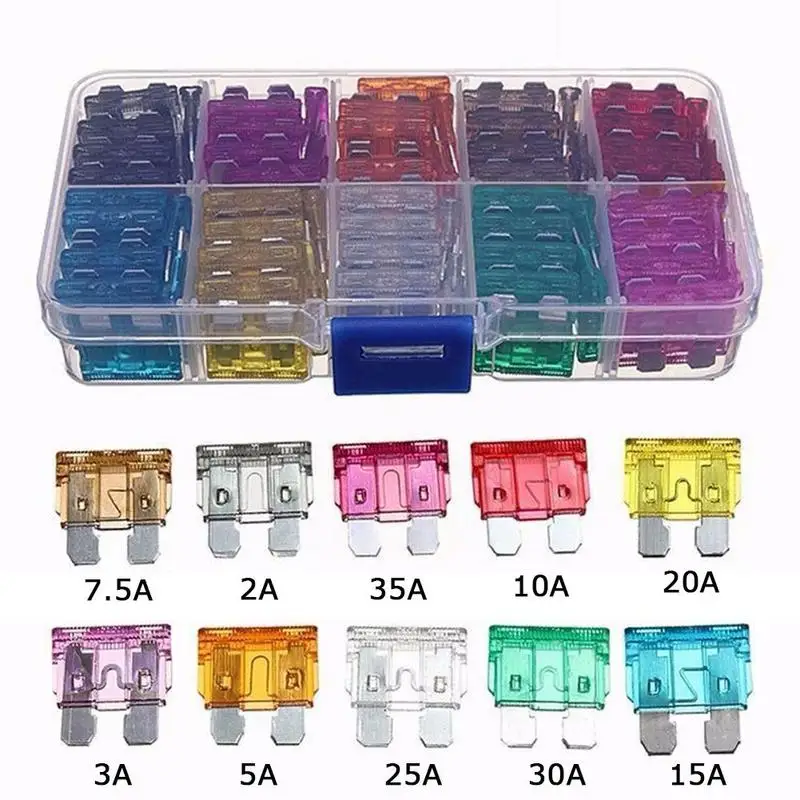 100PCS 50pcs  Car Fuses 2A 3A 5A 7.5A 10A 15A 20A 25A Amp Box Set Clip Fuse Type Truck with 35A Auto 30A Assortment