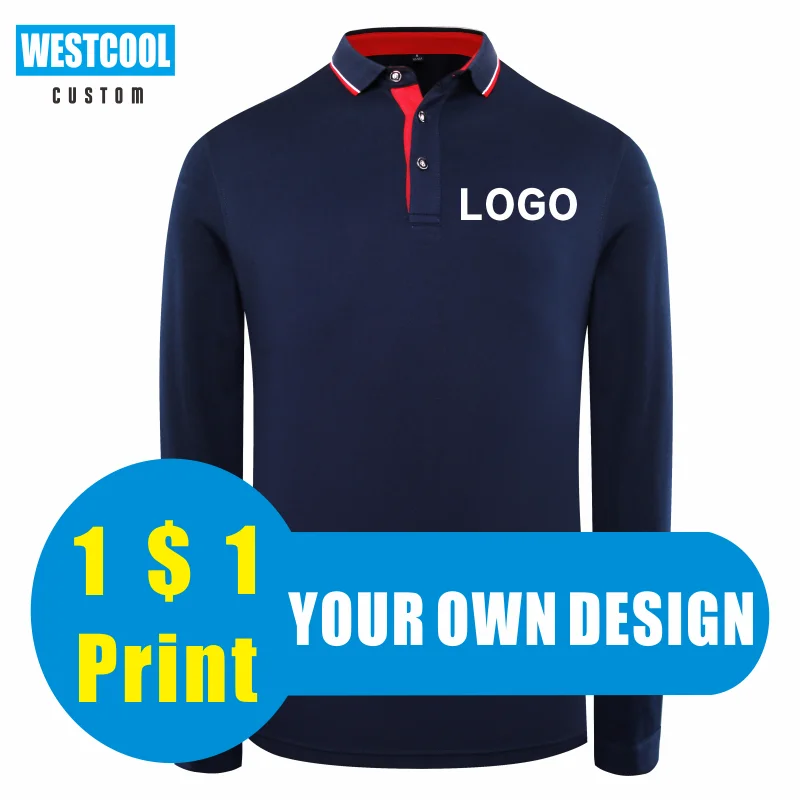 

Long Sleeved Polo Shirt Custom Personal Group Logo Embroideried Polo Shirt Men And Women Tops Customization WESTCOOL