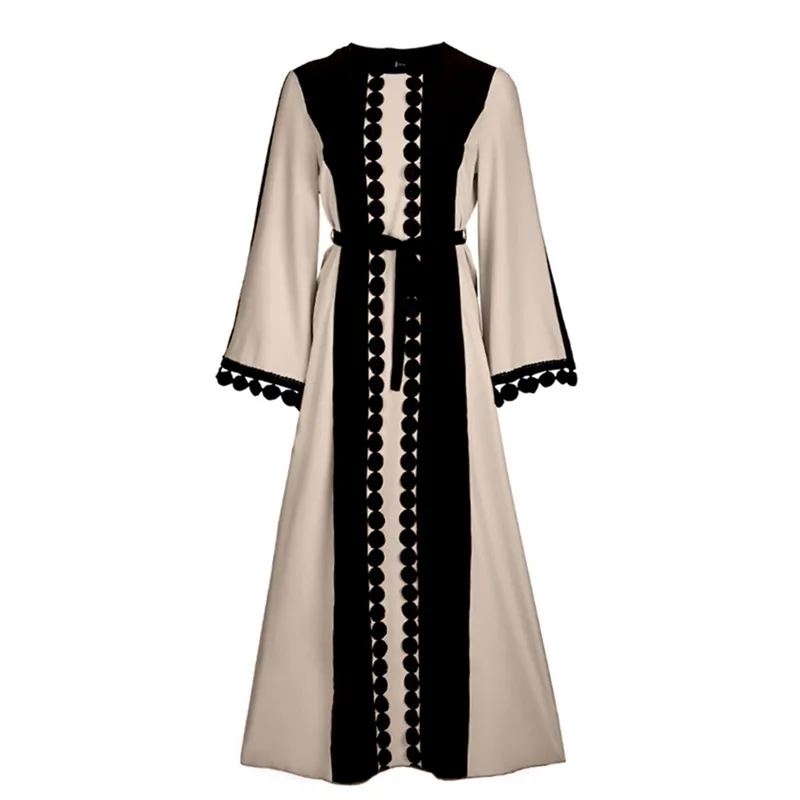 New Muslim Robe Islamic Clothing for Women Middle East Duibai Arab Ramadan Prayer Lace Polka Stiching Elegant Abaya Belt Dress