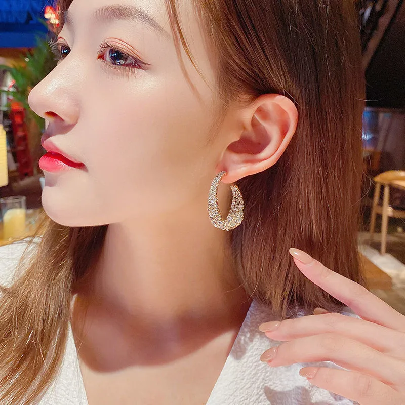 Adolph Korean Crystal Hoop Earrings Metal Large Circle Shiny Round Simple Earrings for Women Girl Wedding Party Jewelry 2020 New image 3