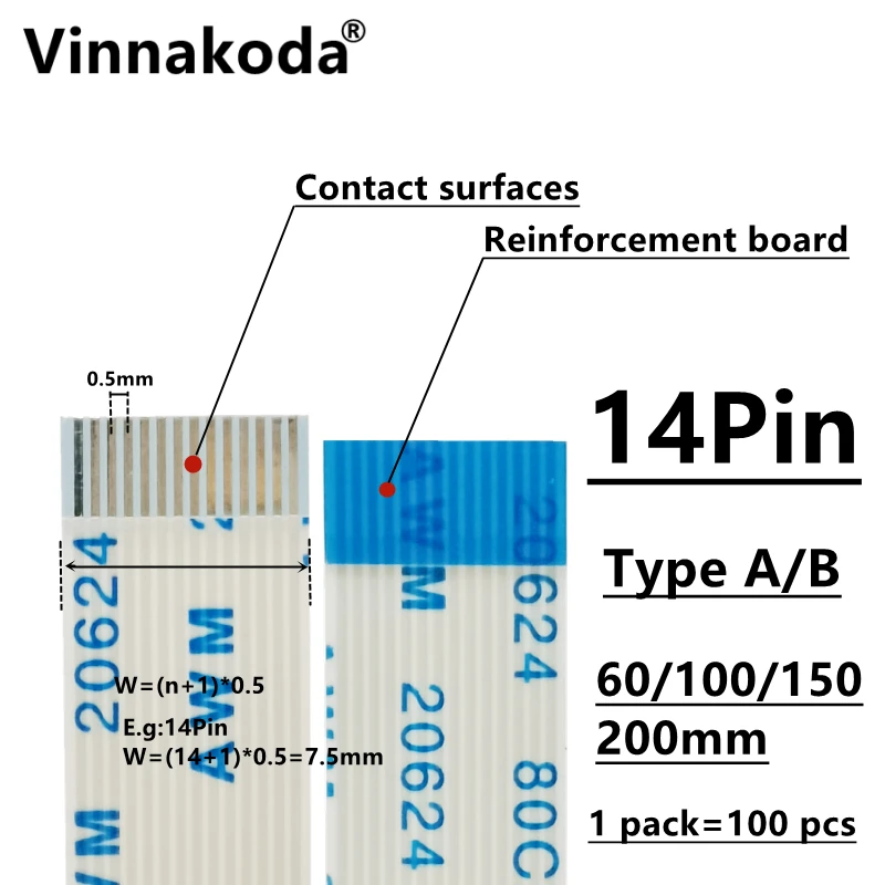 

10PCS/100PCS AWM 20624 80C 60V VW-1 FFC-0.5MM-14P TypeA/B 60/100/150/200MM