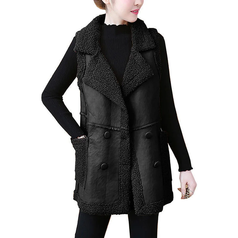 Gilet vintage en imitation fourrure pour femme, gilet une pièce, cardigan en émail mi-long, optique velours adt, hiver, A955