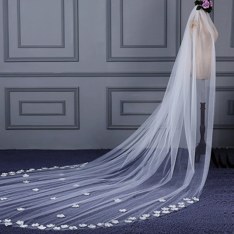 Jiayigong Flower Bridal Veils 3 meters Tulle Cathedral Veil Wedding  for Bride