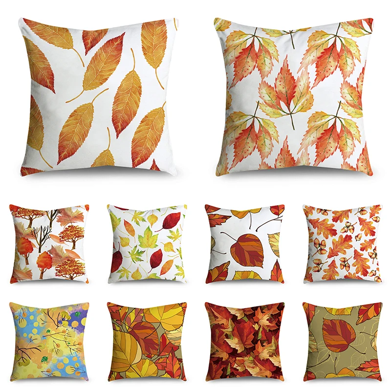 Autumn cartoon leaf print pattern Decorative Cushions Pillowcase Polyester Cushion Cover Throw Pillow Sofa Decoration 45cm*45cm