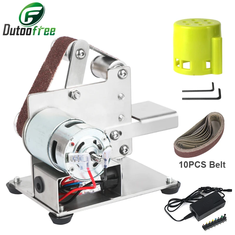 110V/220V Polishing Grinding Machine Cutter Edges Sharpener Multifunctional Grinder 7 Speed Mini Electric Belt Sander 10PCS Belt