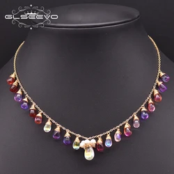 GLSEEVO collana con ciondolo colorato con perle naturali temperamento donna romantico Luxe Fashion Fine Jewellery regalo personalizzabile GN0233