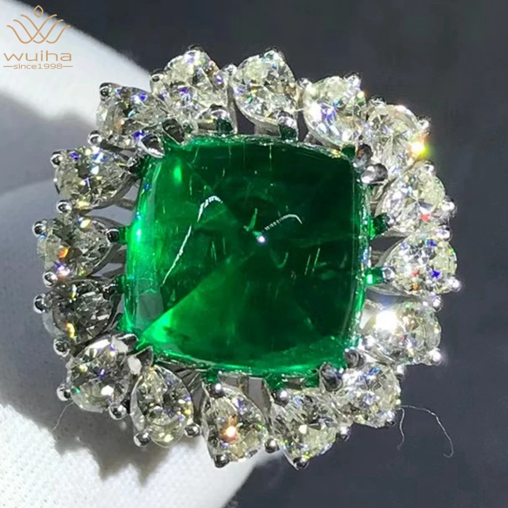 

WUIHA Vintage Solid 9K White Gold 3EX 8.6CT VVS Emerald Created Moissanite Diamond Wedding Engagement Ring Fine Jewelry With GRC