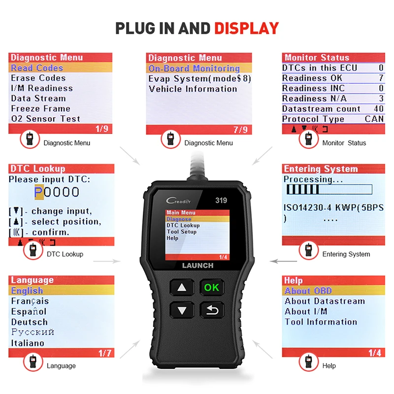 LAUNCH CR319 Full OBD2 Function Car Code Reader Automotive Scanner Professional Diagnostic Tool Auto Check Engine Creader CR3001