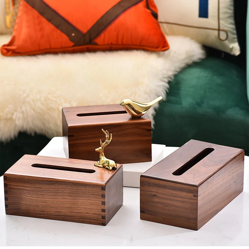 

Animal Decor Tissue Box Cover Copper Bird Deer Decorative Black Walnut Wood Napkin Holder Living Room Desktop Paper Towel Boxes