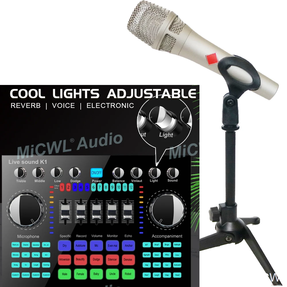 

Beautiful color light Sound Audio Card Mixer adapter KMS105 Condenser Table microphone Live Mixing Console bluetooth Mixer