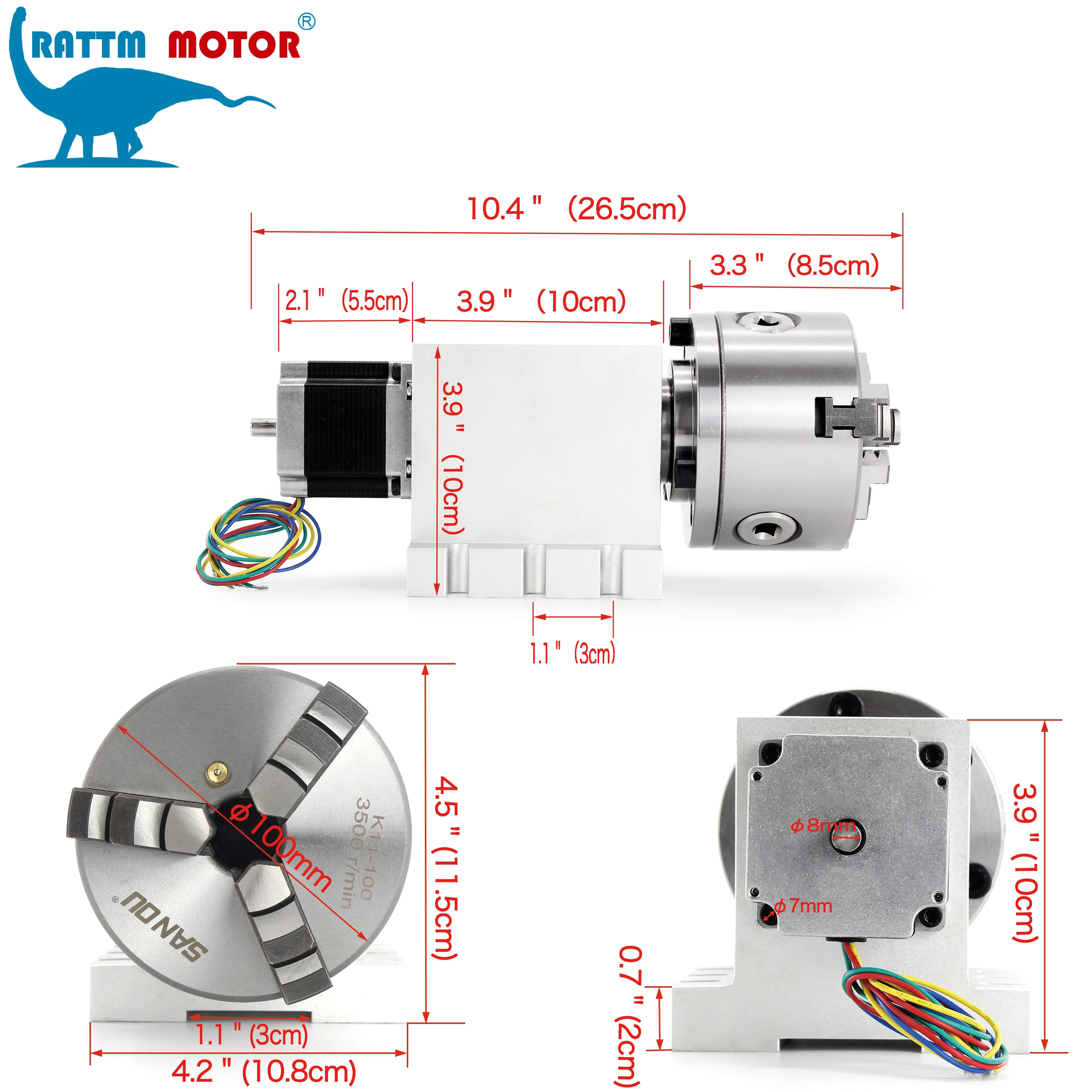 DE ship/free VAT 4th rotary axis Gapless harmonic reducer Gearbox 3 jaw K11-100mm dividing head&Tailstock for CNC ROUTER MACHINE