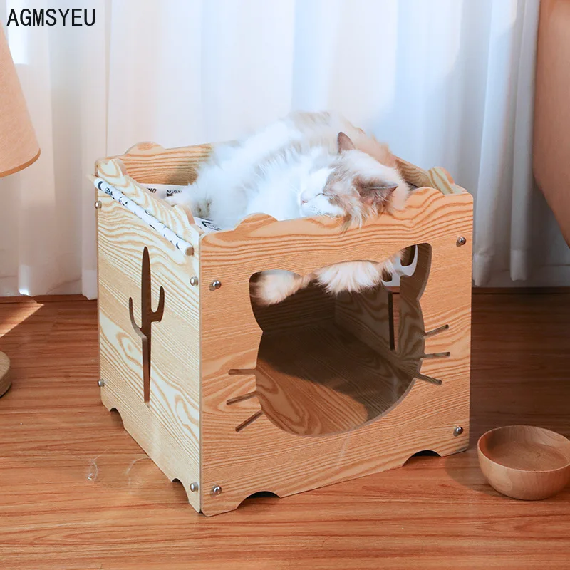 summer rest cat hammock cat house closed wooden multi-layer pet nest outdoor sunbathing pet supplies home living room decoration