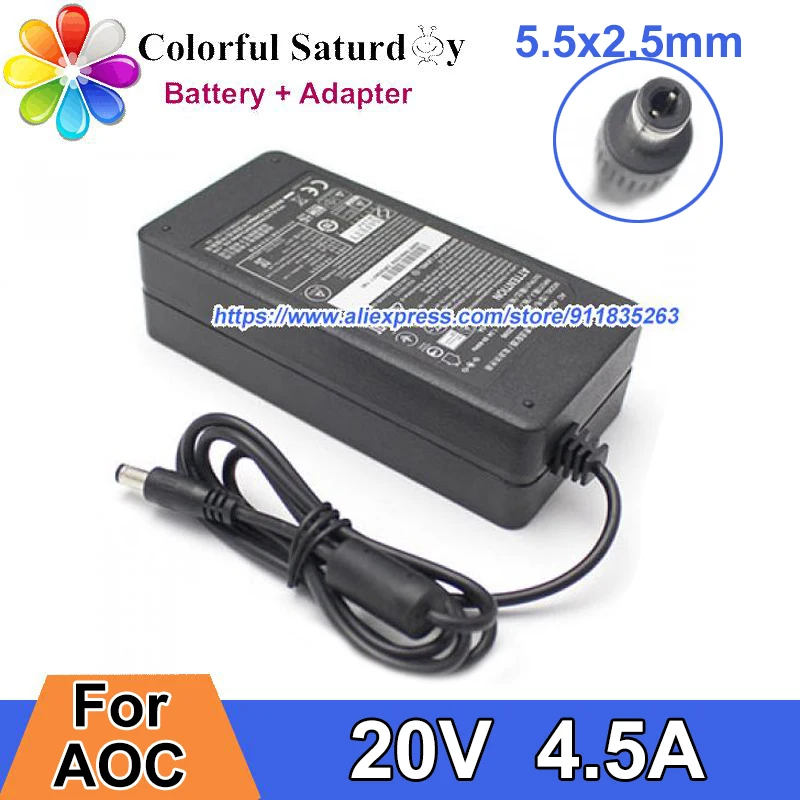 

Original For AOC AG251FZ 20V 4.5A 90W AC Adapter For MSI OPTIX MPG27CQ Charger For VIEWSONIC XG2703-GS Power Supply 5.5x2.5mm