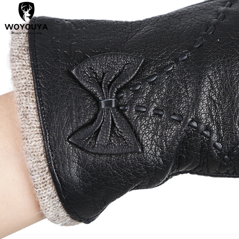 Fashion knitted women\'s leather gloves,deerskin pattern sheepskin women\'s gloves,Keep warm women\'s winter gloves-8030