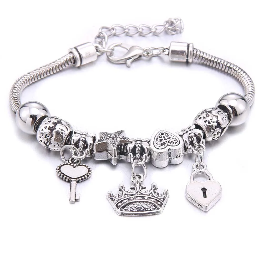 Armband En Armbanden Sieraden Witte Vlinder Crown Kralen Armbanden Merken Armbanden Fit Vrouwen Meisje Vriendschap Gift