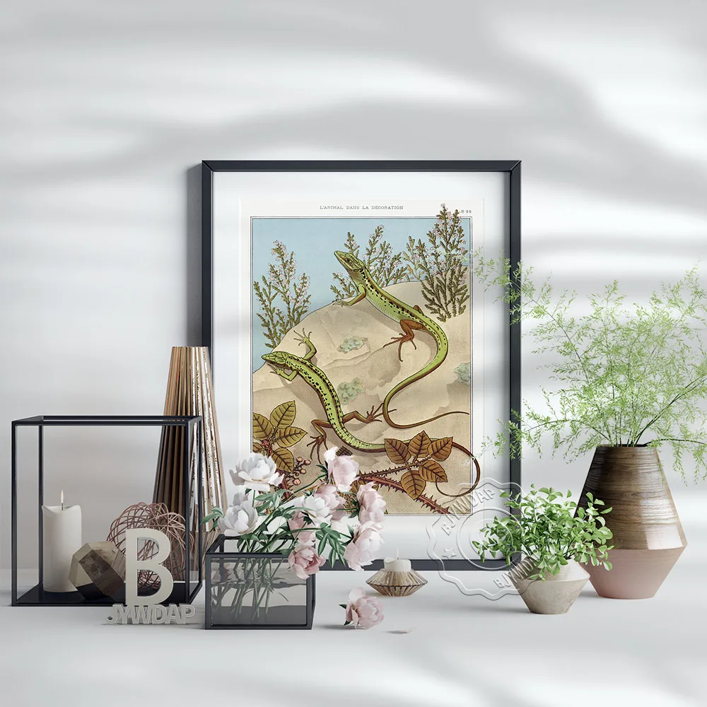 اثنين من ملصق صحراوي Geckos الأخضر، صورة أبو بريص لطيفة مصنوعة يدويًا من الفن الحديث والزواحف اللطيفة، ديكور غرفة الأطفال على شكل حيوانات كرتونية #5