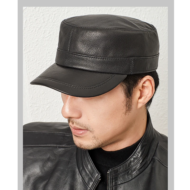 New 2024 Spring Men Genuine Leather Baseball Caps Male Casual Sheepskin Military Belt Warm 56-60 Adjustable Sprot Flight Hats