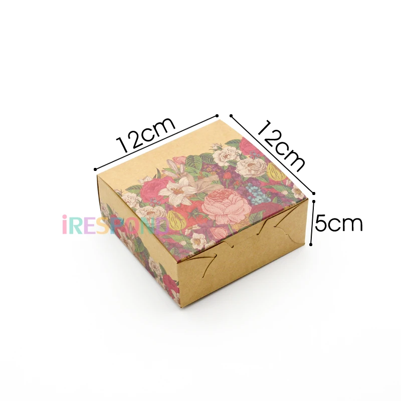 50PCS Kraft Paper Gift Box Package Retro Flowers Cookies Candy Box Wedding Gift Packaging Food Present Craft Party Favors