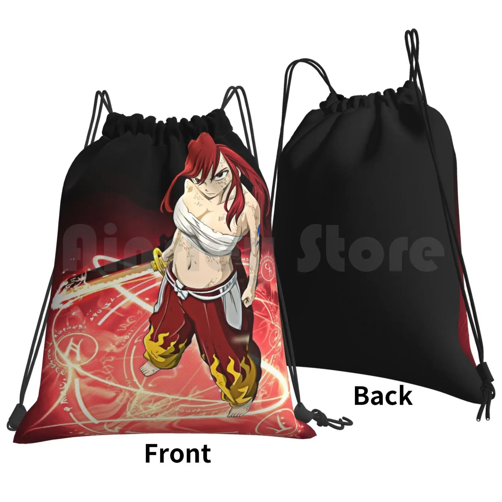 Erza Scarlet Backpack Drawstring Bag Riding Climbing Gym Bag Hero Gray Man Anime Animation Manga Shonen